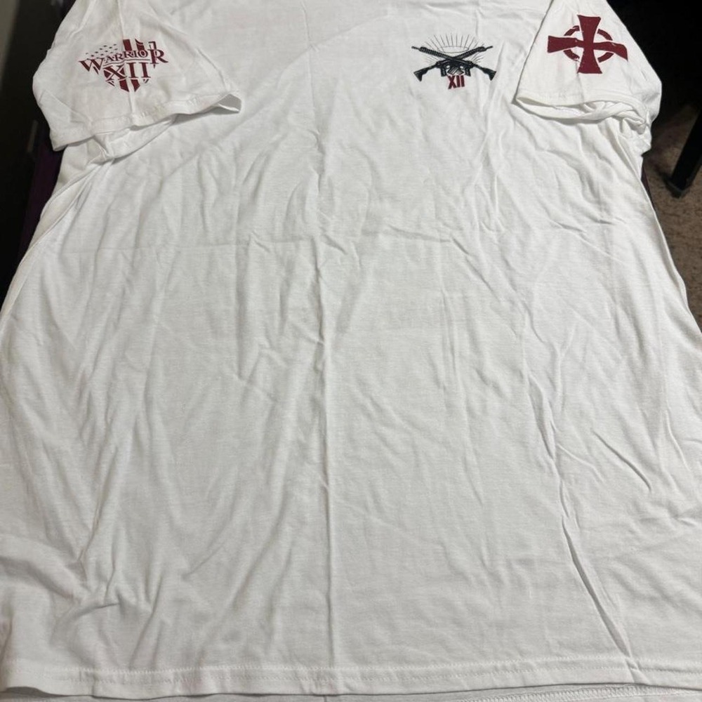 Warrior XII Mens White Graphic T-Shirt Archangel Military Rifles Size 2XL